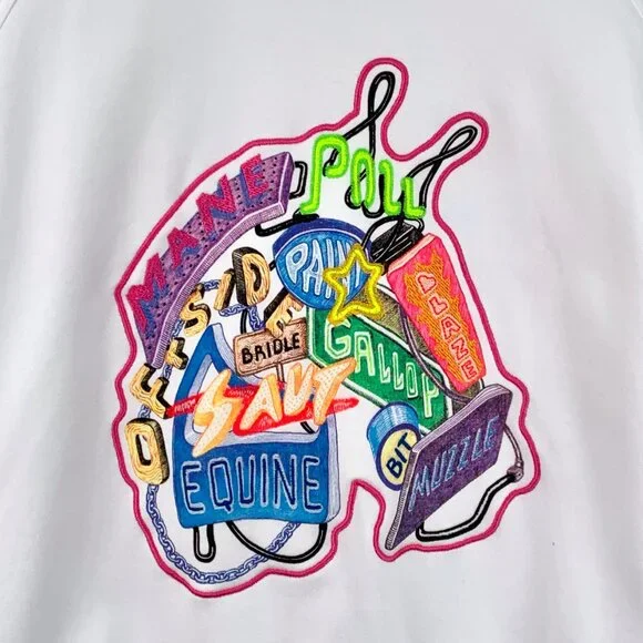 J19247 Hermes White graffiti letter embroidered cotton round neck long-sleeved s